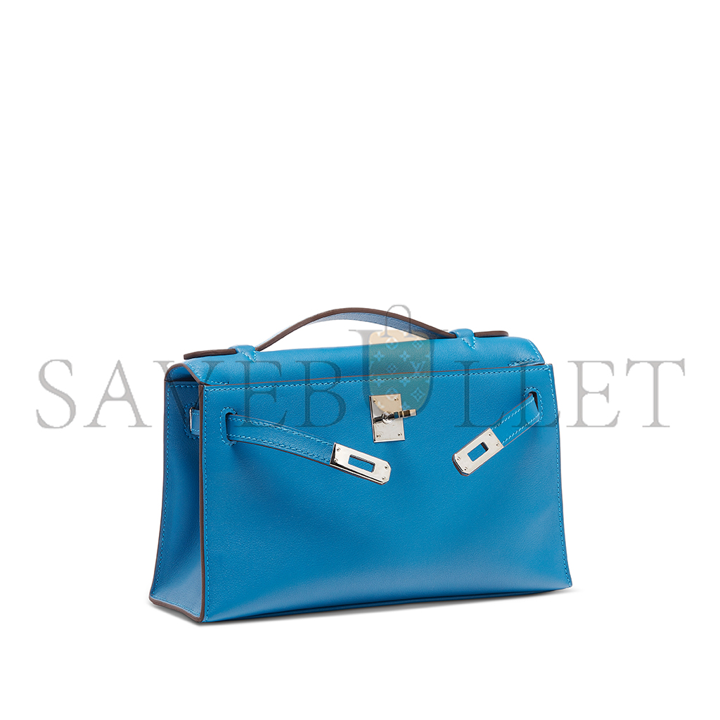 HERMES A MYKONOS SWIFT LEATHER KELLY POCHETTE WITH PALLADIUM HARDWARE (22*14*7cm) 